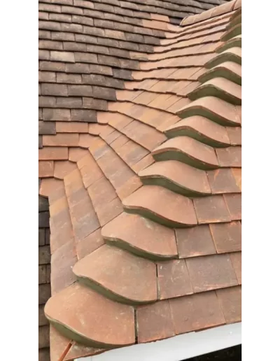 Close-up of roof tiles with wavy design